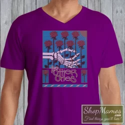 Men's Vintage 2002 Grateful Dead Band Rock Jerry Garcia V Neck In Purple, Front View On Light Wood Background