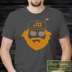 Men's Vintage Jerry Garcia Grateful Dead San Francisco Giants T- T Shirt in Charcoal, front view on dark wood background