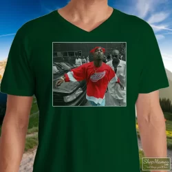 World Star Hiphop Tupac Shakur 2pac Detroit Spitting Hip Hop Rap Shirt 8 Men's World Star Hiphop Tupac Shakur 2pac Detroit Spitting Hip Hop Rap V Neck In Forest Green, Front View On Light Wood Background