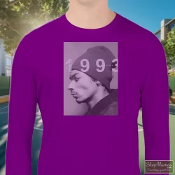 Young Snoop Dogg 1993 Shirt 4 Men's Young Snoop Dogg 1993 Sweatshirt In Purple, Front View On Light Wood Background