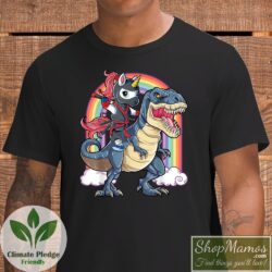 Ninja Unicorn Riding Dinosaur T Shirt Men Short Sleeve