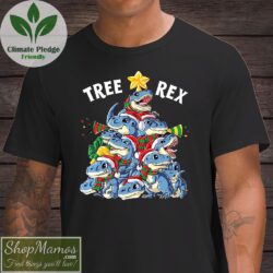 T Rex Dinosaur Christmas Tree Shirt Men Short Sleeve