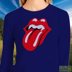 1994 Rolling Stones Halloween Voodoo Lounge Tour Shirt 10 Women's 1994 Rolling Stones Halloween Voodoo Lounge Tour Sweatshirt In Navy, Front View On Light Wood Background