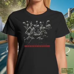 1994 Rolling Stones Voodoo Lounge Tour Shirt 5 Women's 1994 Rolling Stones Voodoo Lounge Tour T Shirt In Black, Front View On Light Wood Background