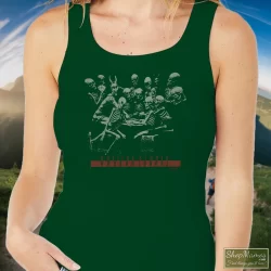 1994 Rolling Stones Voodoo Lounge Tour Shirt 2 Women's 1994 Rolling Stones Voodoo Lounge Tour Tank Top In Forest Green, Front View On Light Wood Background