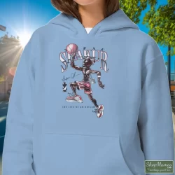 1996 Tupac Shakur 2pac Life Of An Outlaw Shirt 6 Women's 1996 Tupac Shakur 2pac Life Of An Outlaw Hoodie In Light Blue, Front View On Dark Wood Background