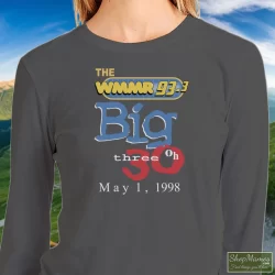 1998 90s Wmmr Radio Station Music Rock Tee Pink Floyd Rolling Stones Led Zeppelin Shirt 2 Women's 1998 90s Wmmr Radio Station Music Rock Pink Floyd Rolling Stones Led Zeppelin Sweatshirt In Charcoal, Front View On Dark Wood Background
