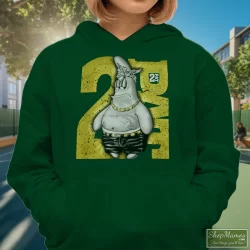 90s Patrick Star Spongebob 2 Fat Tupac Shakur Thug Life Parody With Diamonds Accessories Shirt 7 Women's 90s Patrick Star Spongebob 2 Fat Tupac Shakur Thug Life Parody With Diamonds Accessories Hoodie In Forest Green, Front View On Light Wood Background