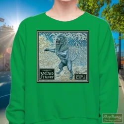 90s Rolling Stones Bridges To Babylon Tour Shirt 8 Women's 90s Rolling Stones Bridges To Babylon Tour Sweatshirt In Irish Green, Front View On Light Wood Background