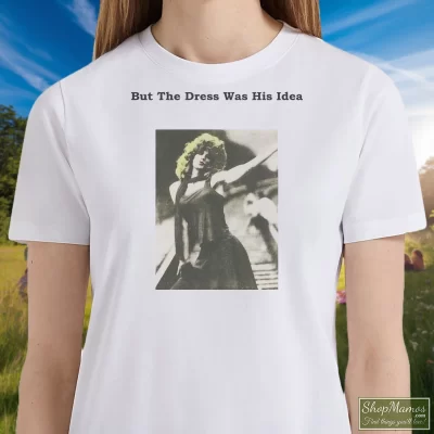 Women's David Bowie 90s Mick Jagger Rolling Stones I Fucked Mick Jagger T Shirt In White, Front View On Dark Wood Background