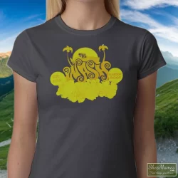 Dr Dre Snoop Dogg The Wash Promo Movie Shirt For Hip Hop Fans 5 Women's Dr Dre Snoop Dogg The Wash Promo Movie For Hip Hop Fans T Shirt In Charcoal, Front View On Dark Wood Background