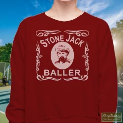 Women's Grateful Dead Stone Jack Baller Pigpen Easy Wind Sweatshirt In Maroon, Front View On Light Wood Background