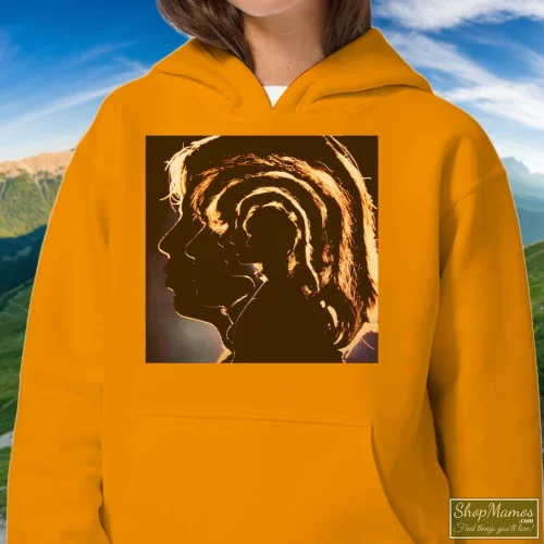 The Rolling Stones Hot Rocks 1964 – 1971 Women’s Hoodie – Orange Front View On Dark Wood Background Women's The Rolling Stones Hot Rocks 1964 - 1971 Hoodie In Orange, Front View On Dark Wood Background