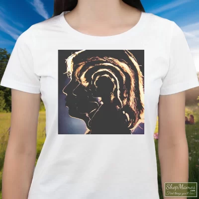 Women's The Rolling Stones Hot Rocks 1964 - 1971 T Shirt In White, Front View On Dark Wood Background