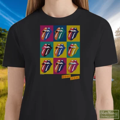 Women's The Rolling Stones Urban Jungle 1990 Eu Tour T Shirt In Black, Front View On Light Wood Background
