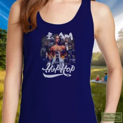 I Am Hip Hop Legends Rappers Signatures Shirt Tupac Shakur Nipsey Hussle Ice Cube Notorious Big Jay-z Eminem Snoop Dogg 4 Women's I Am Hip Hop Legends Rappers Signatures Tupac Shakur Nipsey Hussle Ice Cube Notorious Big Jay - Z Eminem Snoop Dogg Tank Top In Navy, Front View On Light Wood Background