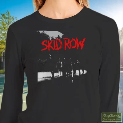 Women's Skid Row 80s Makin A Mess Of Japan Tour Sweatshirt In Black, Front View On Light Wood Background
