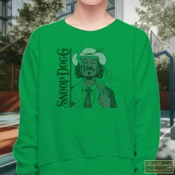 Snoop Dogg Smoke Weed Everyday Shirt 4 Women's Snoop Dogg Smoke Weed Everyday Sweatshirt In Irish Green, Front View On Light Wood Background