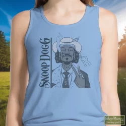Snoop Dogg Smoke Weed Everyday Shirt 10 Women's Snoop Dogg Smoke Weed Everyday Tank Top In Light Blue, Front View On Dark Wood Background
