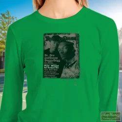 Snoop Doggy Dogg Dr Dre Rolling Stones Cover Collection 90s Shirt 7 Women's Snoop Doggy Dogg Dr Dre Rolling Stones Cover Collection 90s Sweatshirt In Irish Green, Front View On Light Wood Background