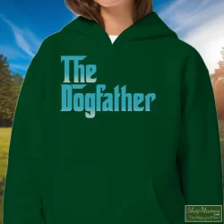 Snoop Doggy Dogg The Dogfather Promo Album Godfather Shirt 7 Women's Snoop Doggy Dogg The Dogfather Promo Album Godfather Hoodie In Forest Green, Front View On Light Wood Background