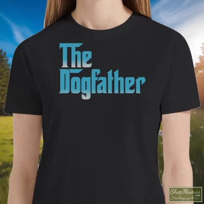 Women's Snoop Doggy Dogg The Dogfather Promo Album Godfather T Shirt In Black, Front View On Light Wood Background