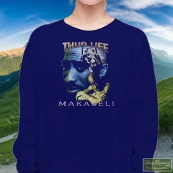Tupac Shakur 2pac Thug Life One Year In Memory Memorial Shirt 4 Women's Tupac Shakur 2pac Thug Life One Year In Memory Memorial Sweatshirt In Navy, Front View On Light Wood Background