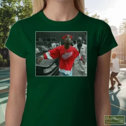 World Star Hiphop Tupac Shakur 2pac Detroit Spitting Hip Hop Rap Shirt 2 Women's World Star Hiphop Tupac Shakur 2pac Detroit Spitting Hip Hop Rap T Shirt In Forest Green, Front View On Light Wood Background