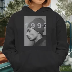 Young Snoop Dogg 1993 Shirt 6 Women's Young Snoop Dogg 1993 Hoodie In Black, Front View On Light Wood Background